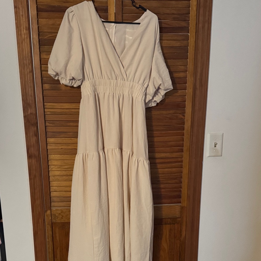 a new day Cream Midi Dress with Puff Sleeves